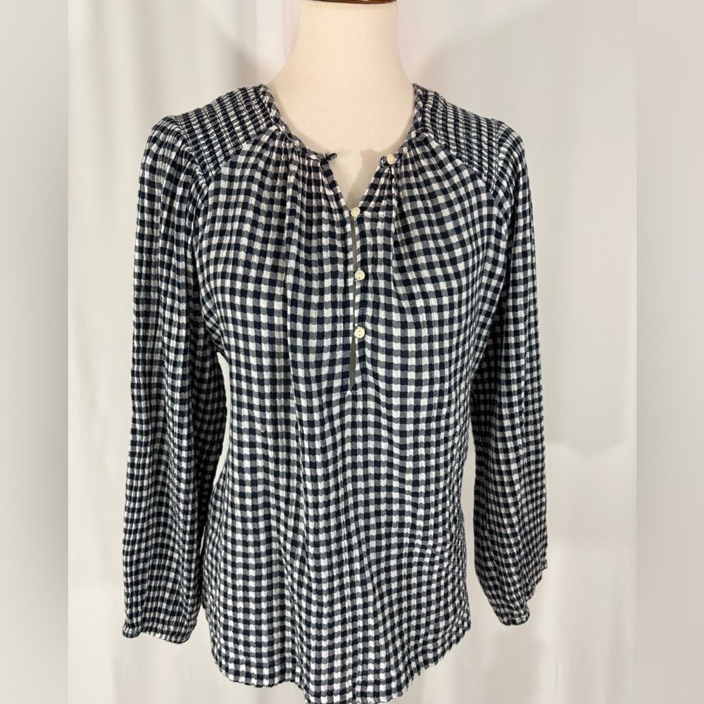 Old Navy Blue and White Gingham Long Sleeve Blouse